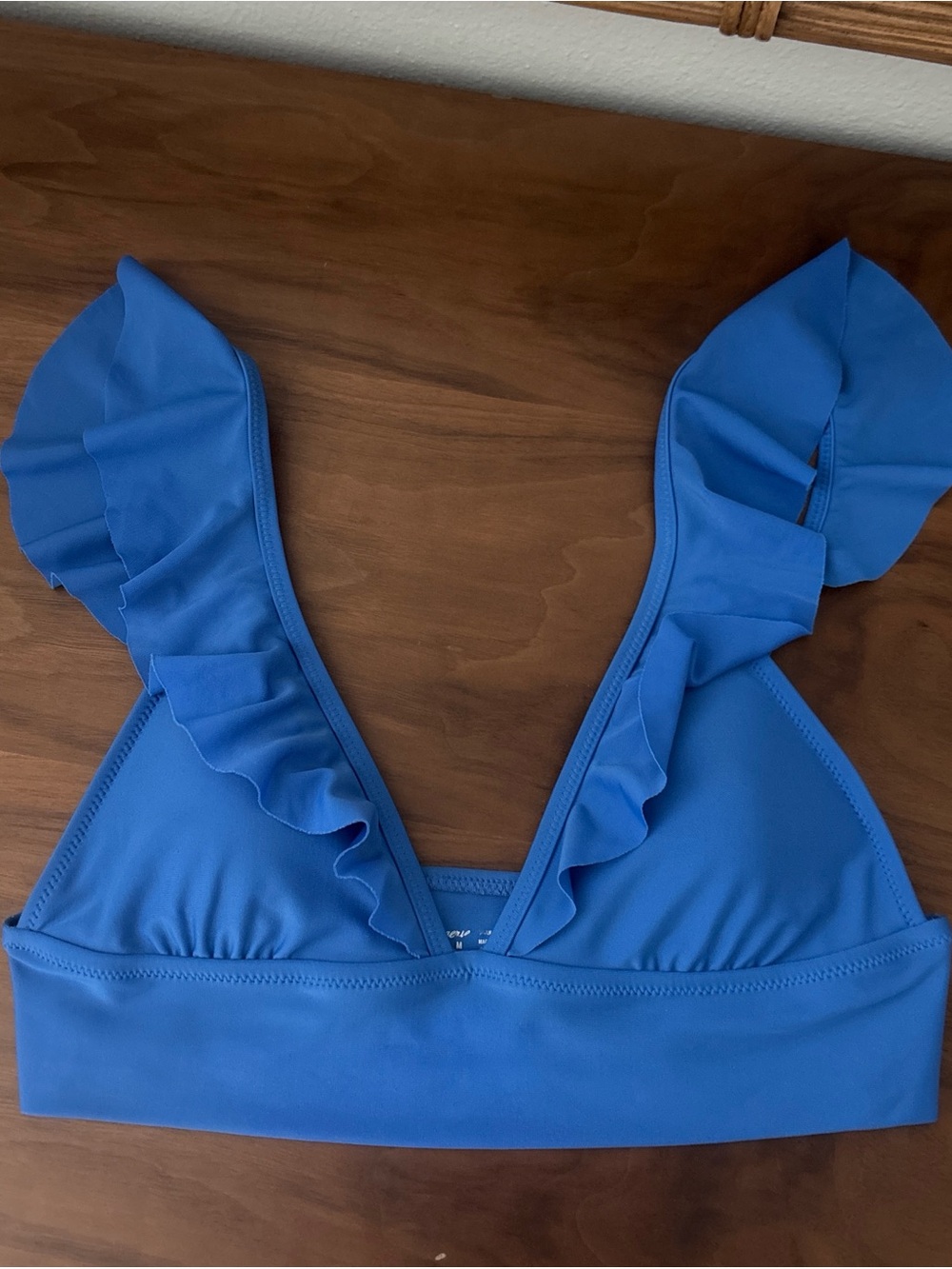 aerie Bright Blue Ruffled V-Neck Bikini Top